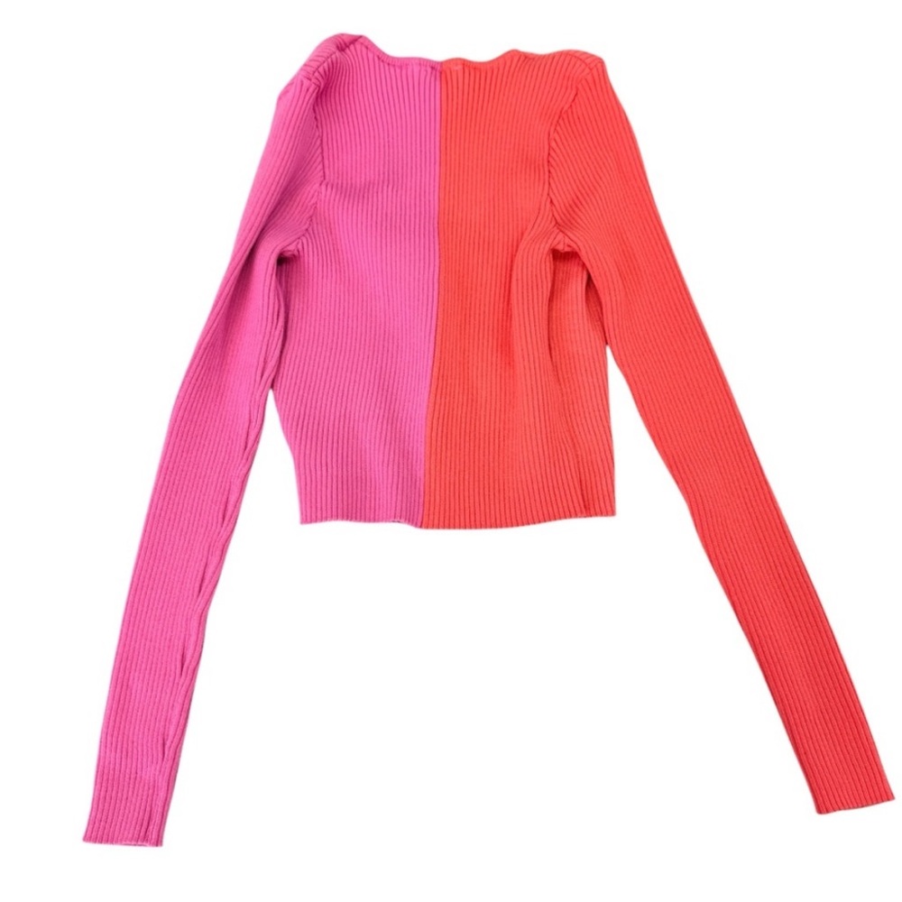 Peach Couture Women's V-Neck Sweater - Coral and Magenta - Picture 6 of 6